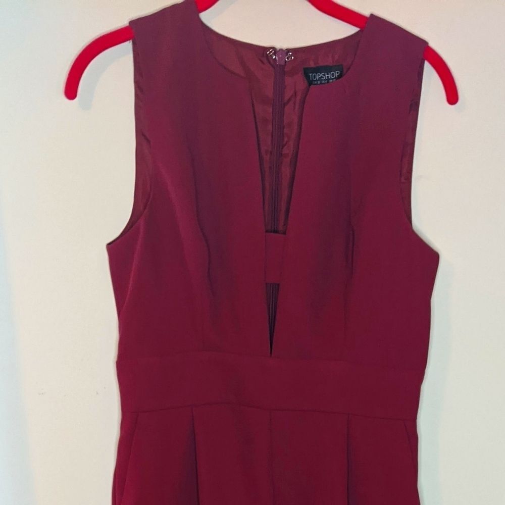 Topshop sleeveless burgandy pantsuit one p…